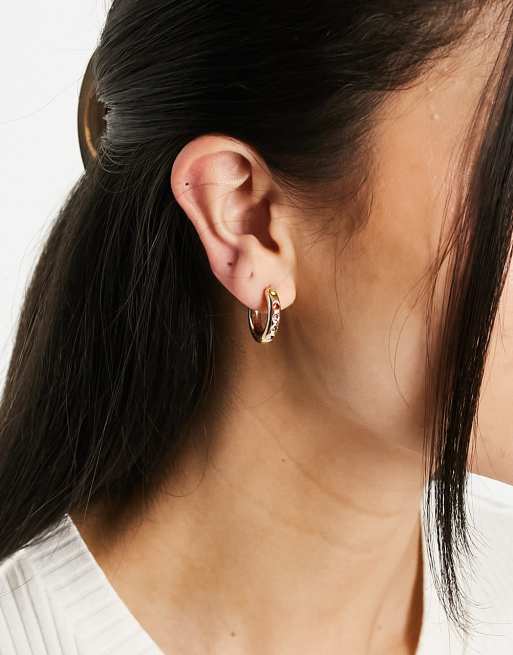 Pieces - Orecchini a cerchio dorati con strass multicolore