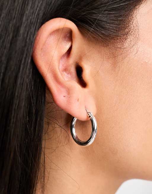 Pieces - Orecchini a cerchio medi vintage placcati argento sterling , 2 di 4