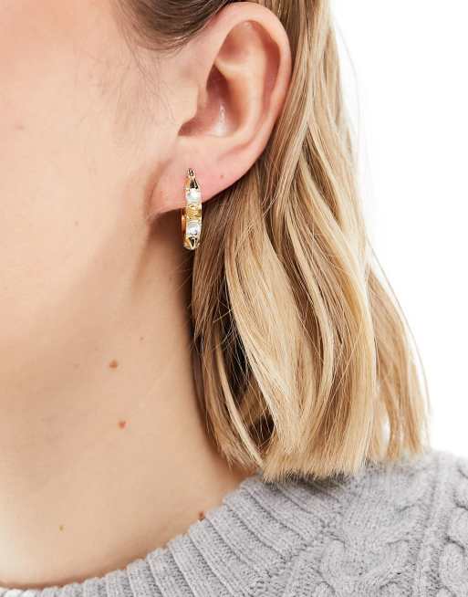 Pieces - Orecchini a cerchio piccoli color oro con borchie e strass