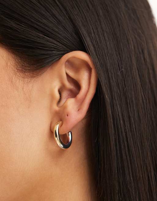 Pieces - Orecchini a doppio cerchio color oro e argento