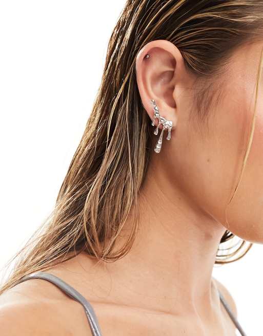 Pieces - Orecchini color argento stile metallo liquido
