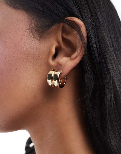 Pieces - Orecchini color oro a cerchio doppio spessi