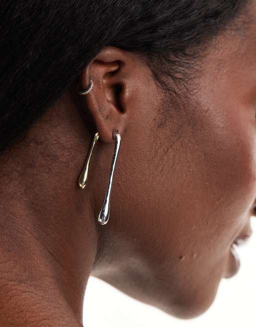 Pieces - Orecchini pendenti in metalli misti color oro e argento