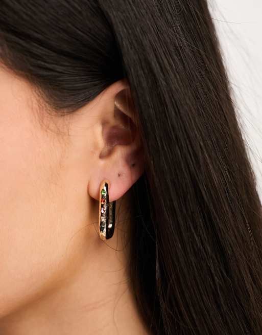 Pieces - Orecchini squadrati dorati con pietre multicolore