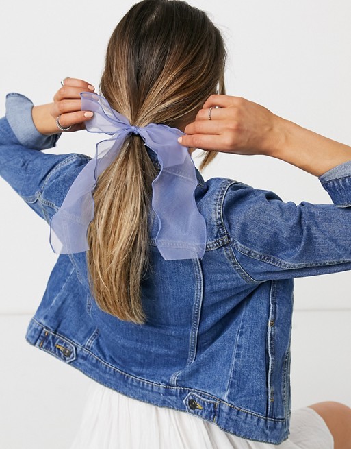 Pieces organza hair tie with bow in blue