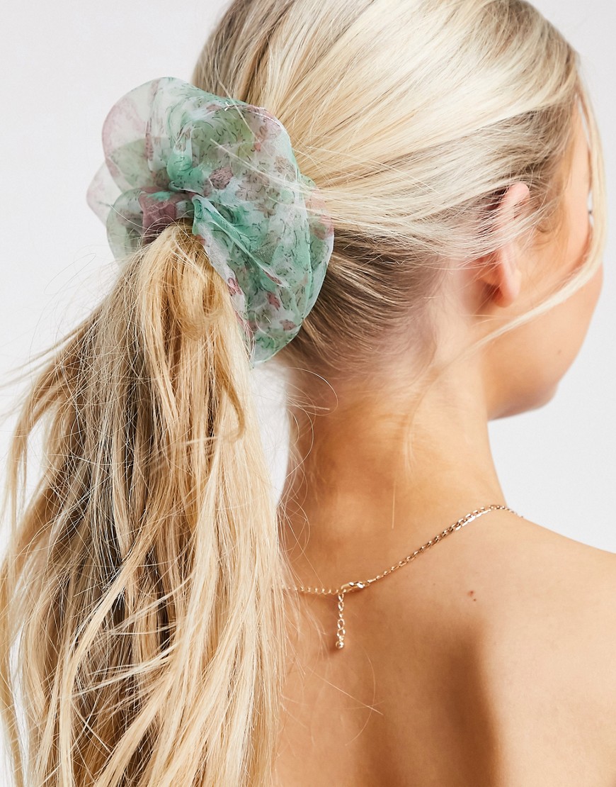 Pieces organza oversized scrunchie in ditsy floral-Multi