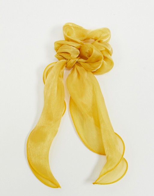 Pieces organza scrunchie with oversized bow in gold