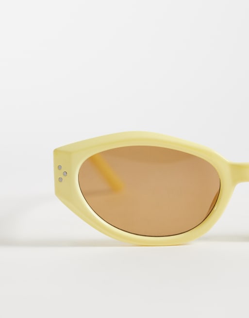 Pieces - Ovale zonnebril in pastelgeel met bruin getinte glazen, 2 van 3