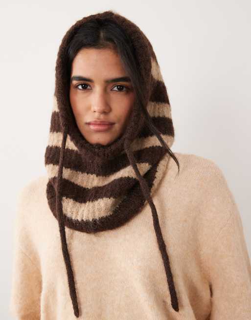 Pieces Oversize-Balaclava mit Streifen in Dunkelbraun, 3 von 3