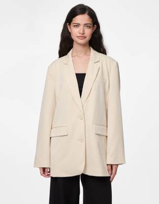 Pieces - Oversize-Blazer in Sandmuschel-Beige-Weiß