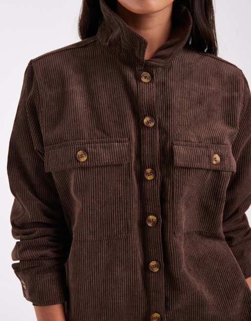 Pieces oversize manchesterskjorta med fickdetalj i chokladbrun, 3 av 4