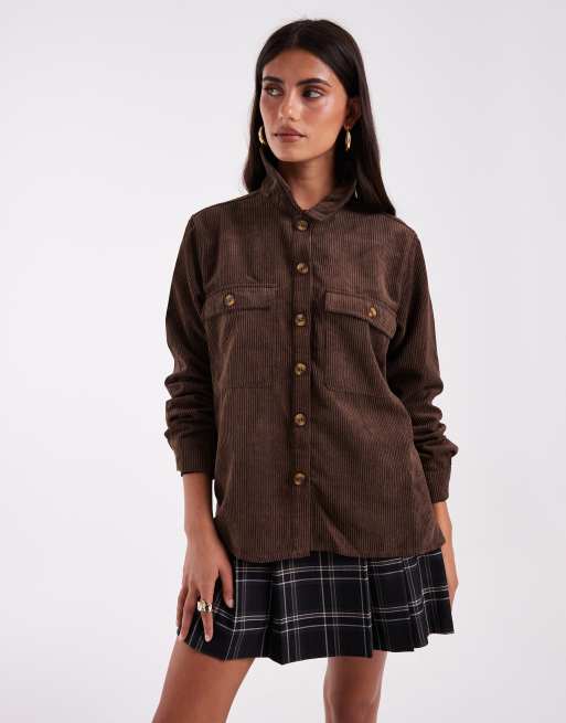 Pieces oversize manchesterskjorta med fickdetalj i chokladbrun, 4 av 4