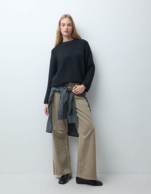 Pieces Oversize-Strickpullover mit Wolle in Schwarz, 3 von 4