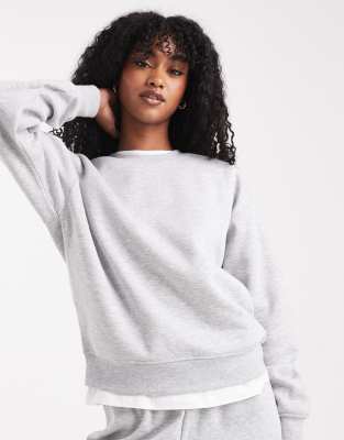 Pieces - Oversize-Sweatshirt in Hellgrau meliert, Kombiteil