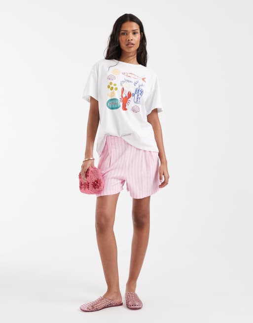 PIECES – Oversize-T-Shirt in Weiß mit Strandmotiv, 2 von 4