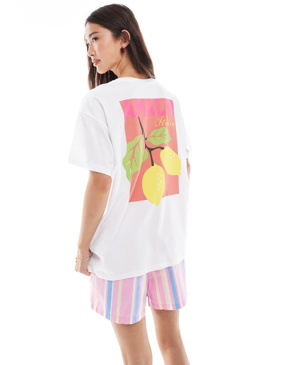 Pieces oversized amalfi coast graphic t-shirt in white