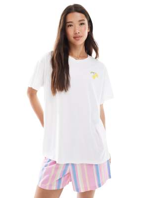 Pieces Oversized Amalfi Coast Graphic T-shirt In White