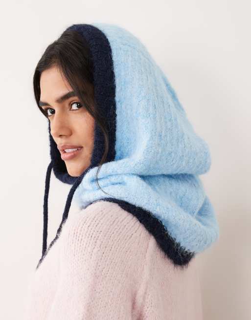 Pieces oversized Balaclava-Rundschal mit schwarzem Kontrast in Hellblau, 3 von 3