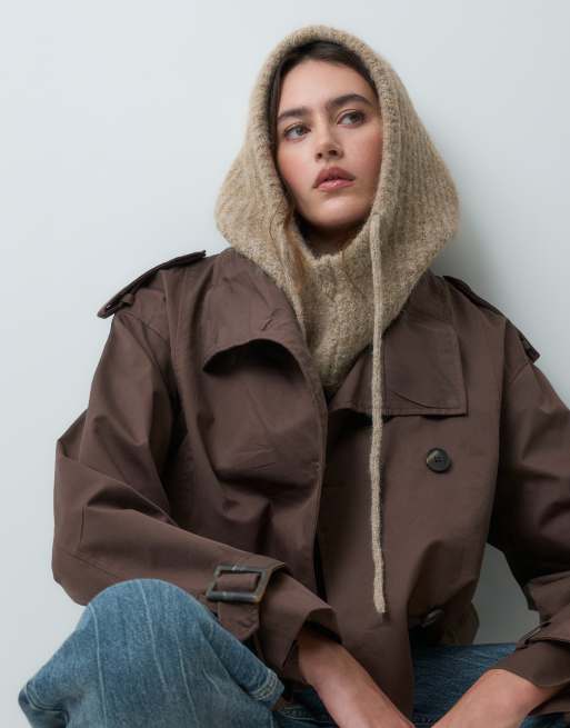 Pieces oversized balaclava-snood in beige gemêleerd, 2 van 5