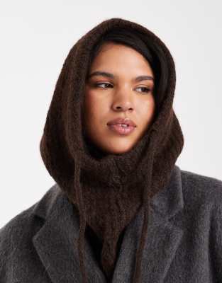 Pieces Oversized Balaclava Snood In Brown