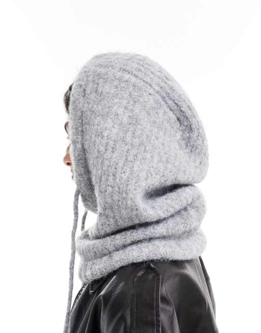 Pieces oversized balaclava snood in light grey melange