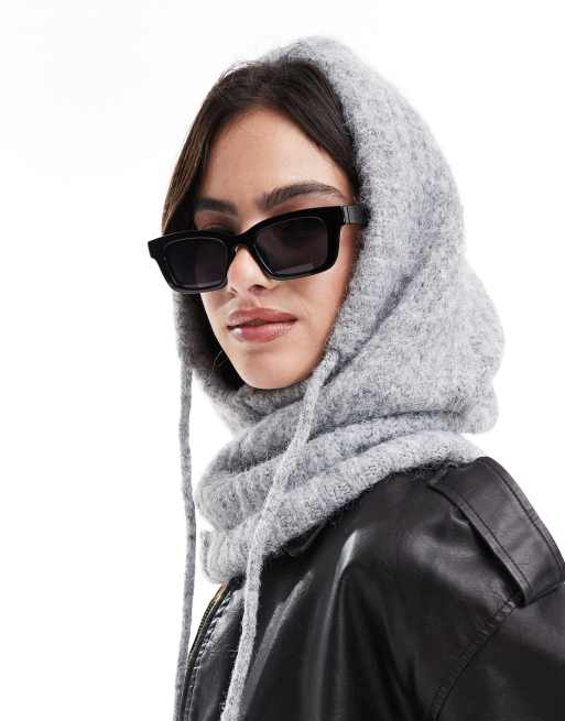 Pieces oversized balaclava snood in light grey melange