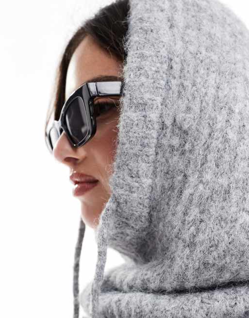 Pieces oversized balaclava snood in light grey melange