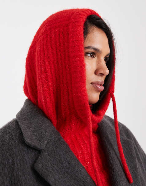 Pieces oversized balaclava snood in red - view 1