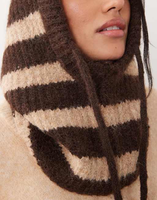 Pieces oversized balaclava stripe snood in hot fudge, 2 of 3