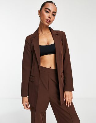 Pieces oversized blazer co-ord in chocolate