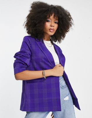 Pieces oversized blazer co-ord in purple check