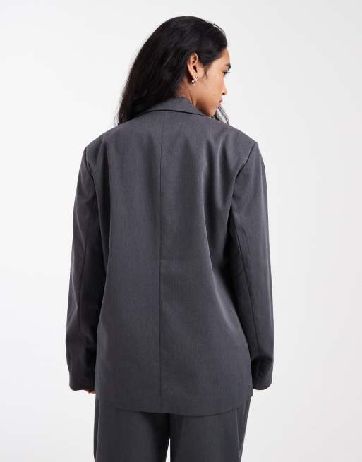 Pieces oversized blazer in dark grey melange (part of a set), 3 of 4