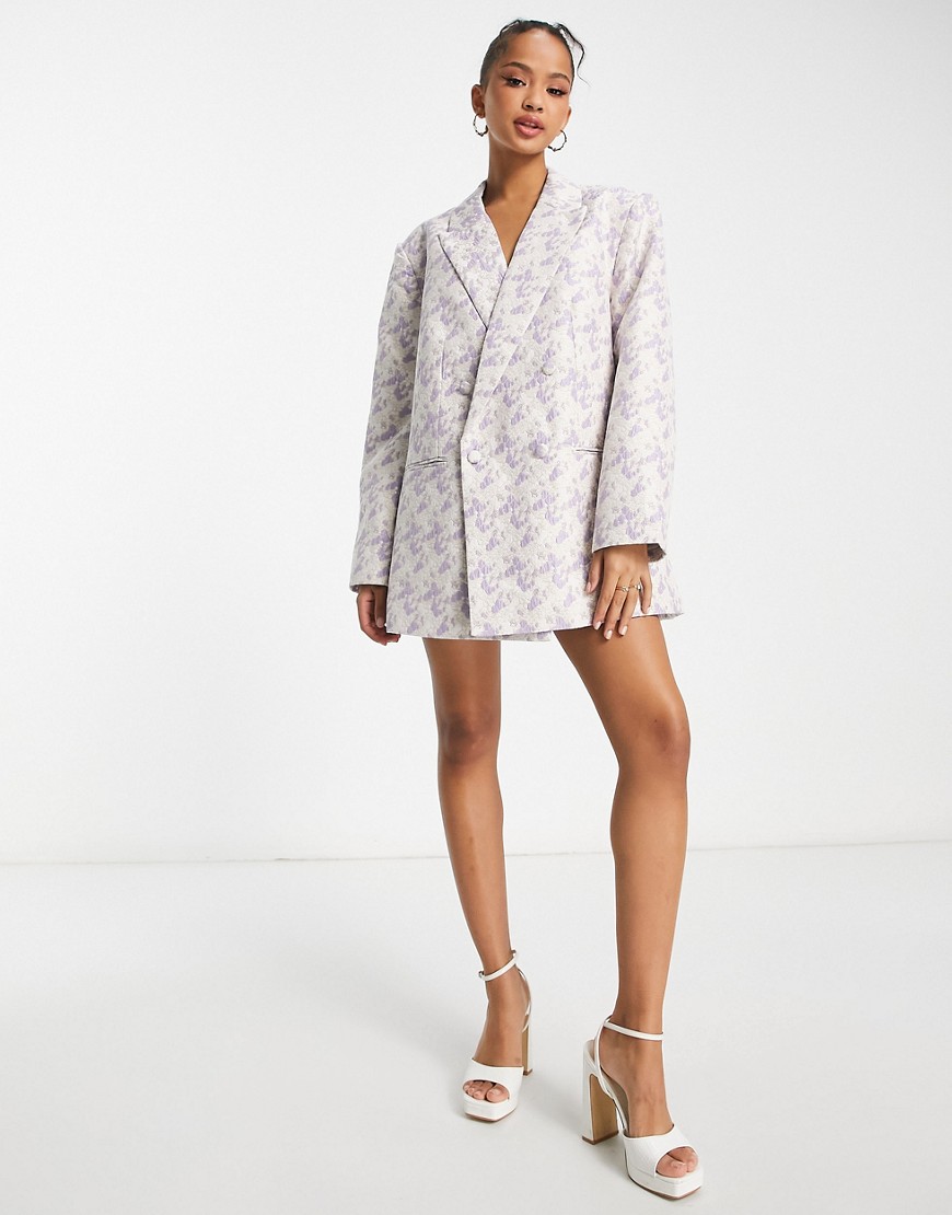 Pieces oversized blazer in lilac jacquard - part of a set-Multi