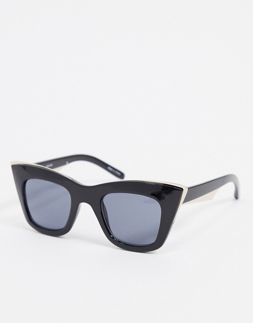 Pieces oversized cat eye sunglasses with gold details in black
