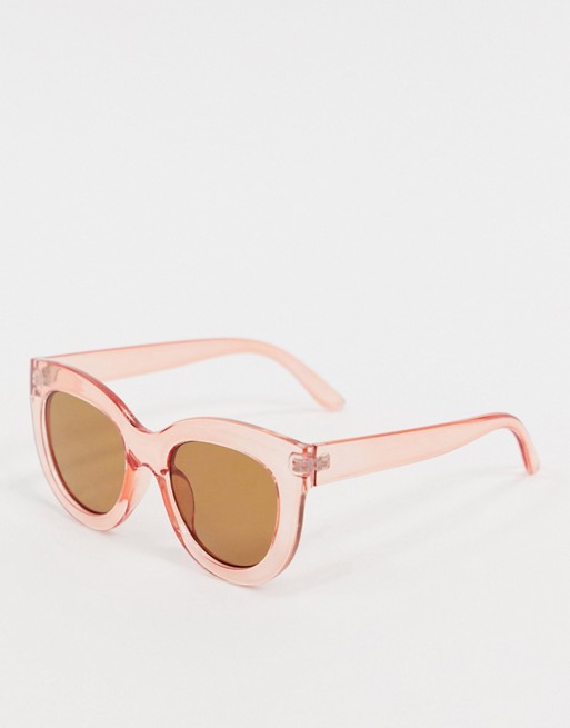 Pieces oversized cat eye sunglasses in clear pink