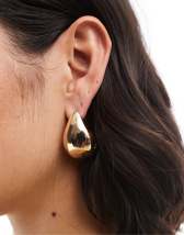 ASOS DESIGN large earring with molten faux-pearl stone setting in gold tone