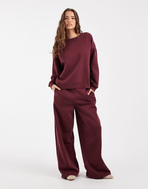 PIECES - Oversized co-ord set van sweatstof in bordeauxrood - view 1