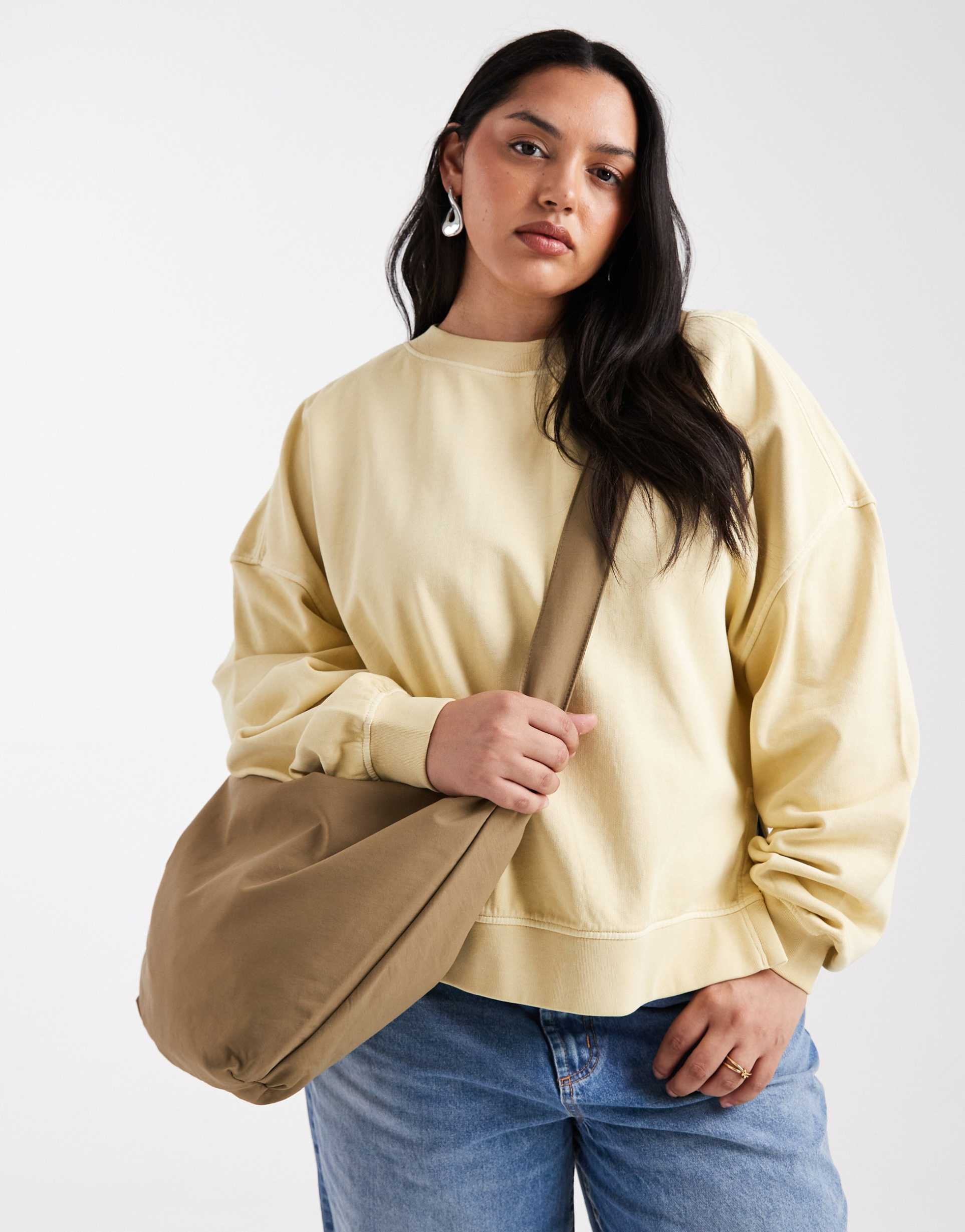 pieces oversized cross body bag in stone