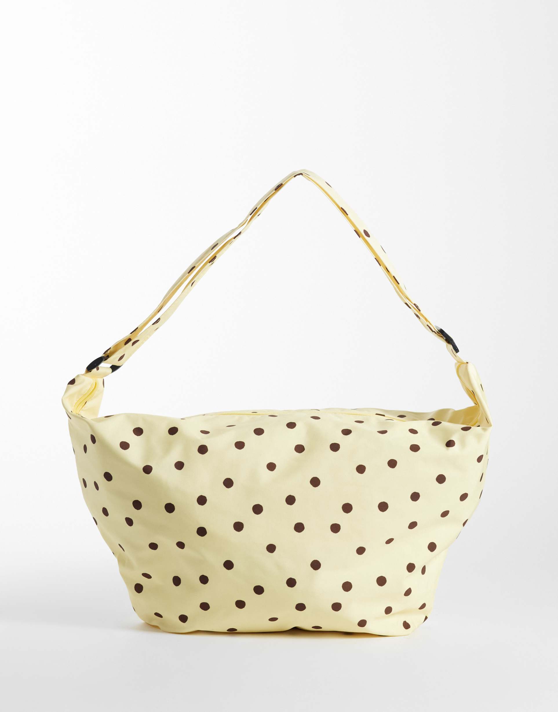 pieces oversized cross body bag in yellow and brown polka-dot print