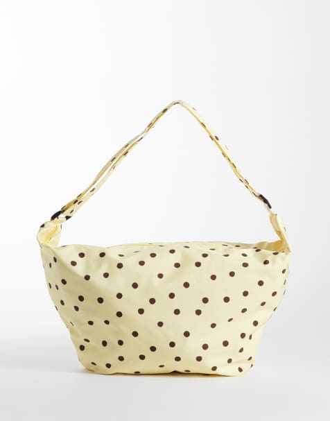 Pieces - Oversized crossbody tas met stippenprint in geel en bruin - view 1