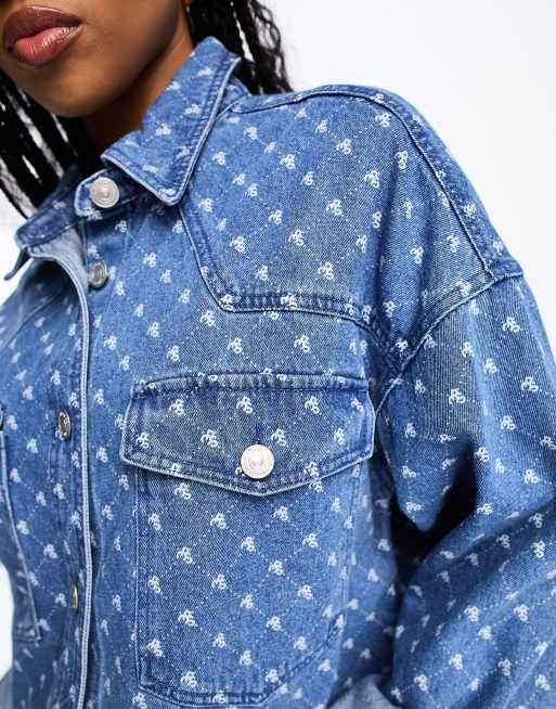 Hollister cropped denim jacket in mid wash blue