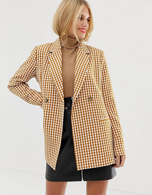 Pieces oversized double breasted check blazer