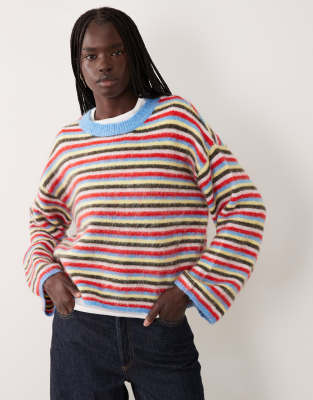 Pieces Oversized Fluffy Knitted Sweater In Blue