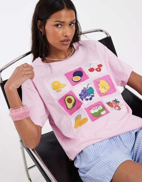 Pieces oversized fruit graphic t-shirt in pale pink - view 1