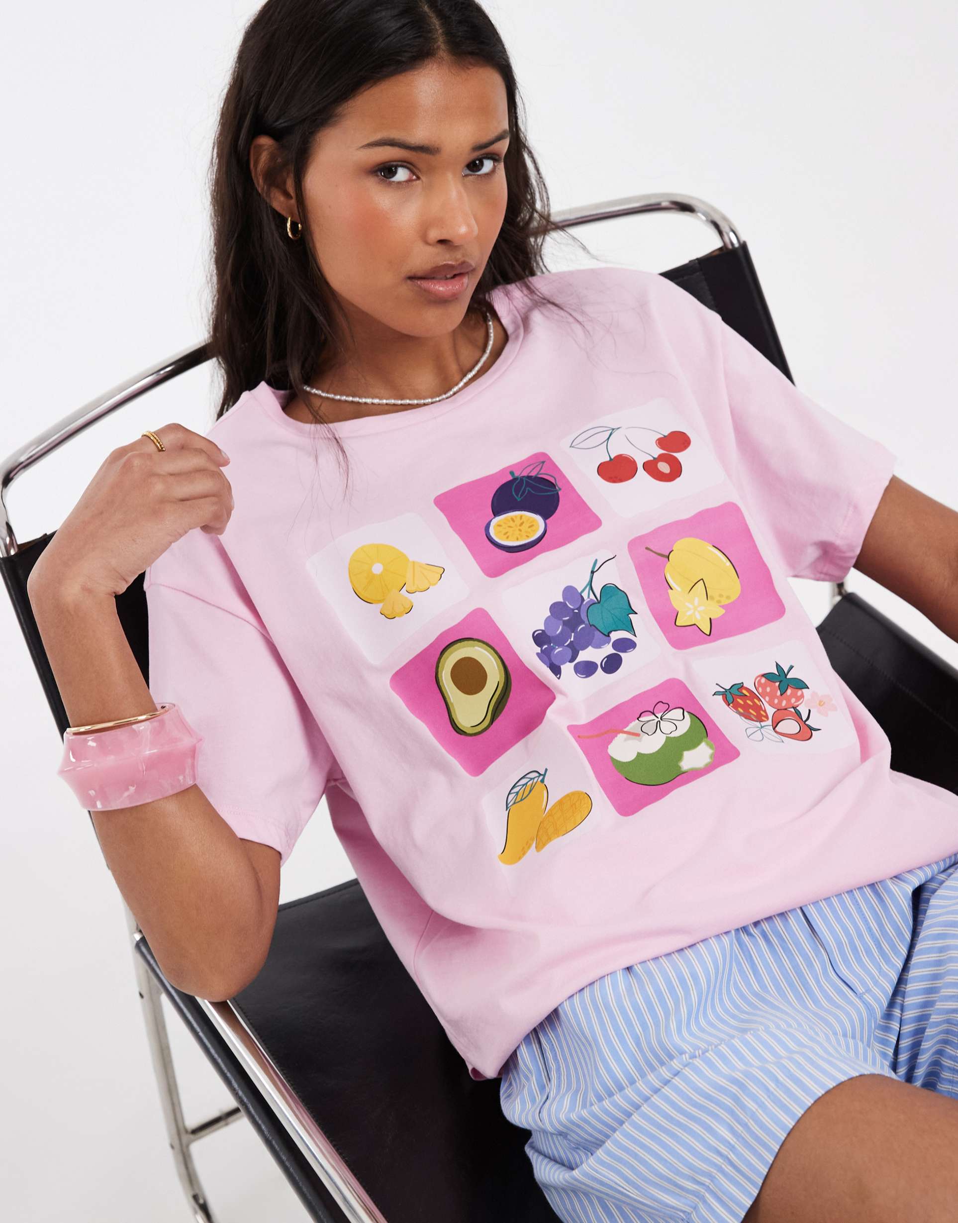 pieces oversized fruit graphic t-shirt in pale pink