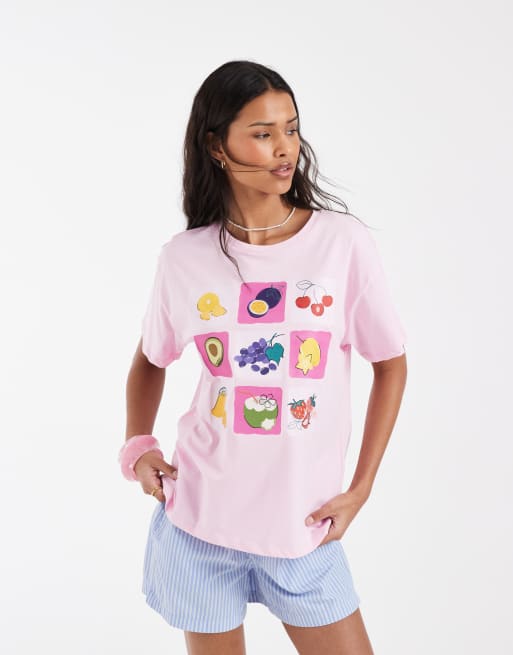 Pieces oversized fruit graphic t-shirt in pale pink, 2 of 4