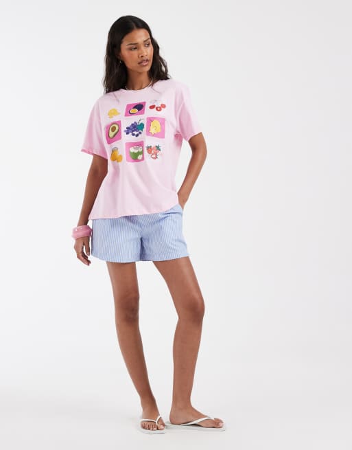 Pieces oversized fruit graphic t-shirt in pale pink, 3 of 4