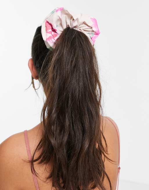 Pieces oversized hair scrunchie in cream & pink tie dye