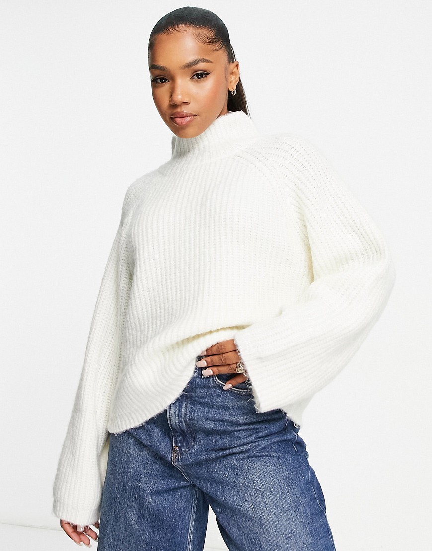 Pieces oversized high neck sweater in cream-White