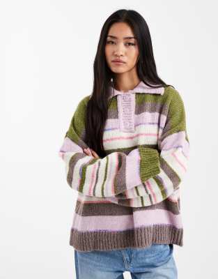 Pieces Oversized Knit Polo In Multi